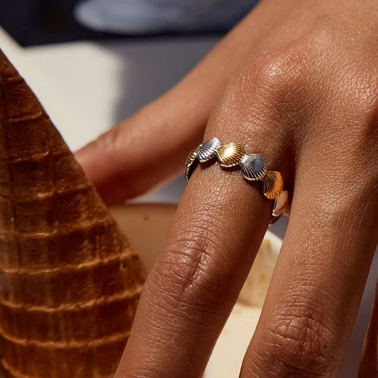 Coastal Seashell Ring – Gold & Silver Stainless Steel