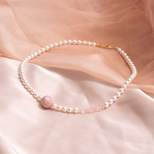 Eternal Blossom Necklace – Lacquer Bead & Rose Quartz
